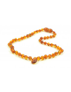 Cognac Baroque Polished Amber Beads Necklace for Baby  
with Cognac Amber Pendant