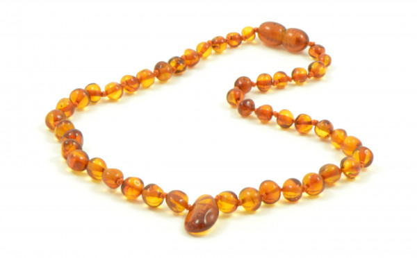 Cognac Baroque Polished Amber Beads Necklace for Baby  
with Cognac Amber Pendant