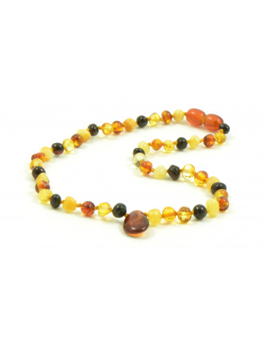 Multi Baroque Polished Amber Beads Necklace  for Baby with Cognac Amber Pendant