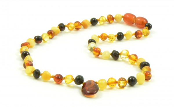 Multi Baroque Polished Amber Beads Necklace  for Baby with Cognac Amber Pendant
