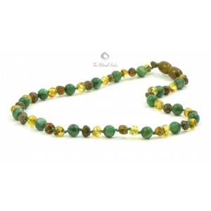 Green Baroque Polished Amber & African Jade  Necklace for Child