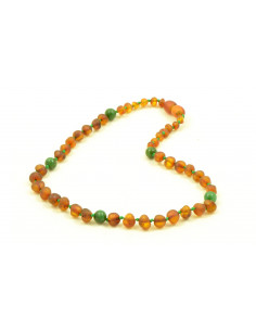 Cognac Baroque Raw Amber & African Jade  Necklace for Child