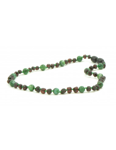 Cherry Baroque Raw Amber & African Jade  Necklace for Child