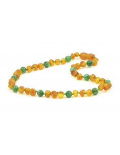 Cognac Baroque Raw Amber &  African Jade  Necklace for Child