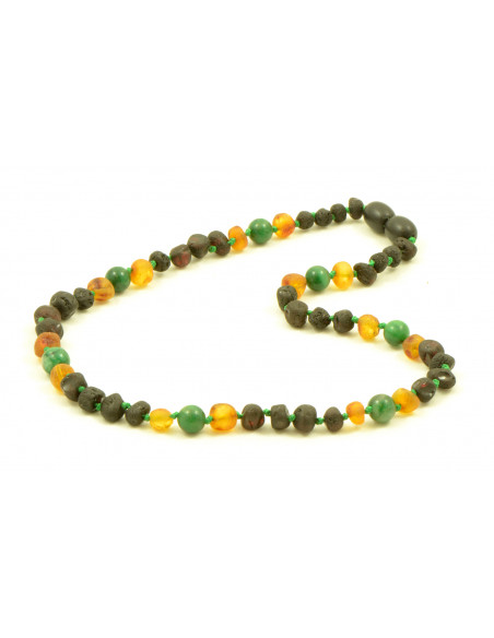 Cherry & Honey Baroque Raw Amber & African Jade Necklace for Child
