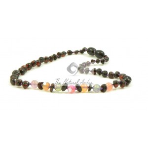 Cherry Baroque & Half Baroque Polished Amber & Colourful Agate Necklace for Child