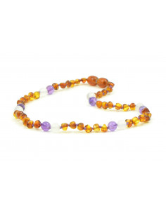 Cognac Baroque Polished Amber & Amethyst & White Agate Necklace for Child
