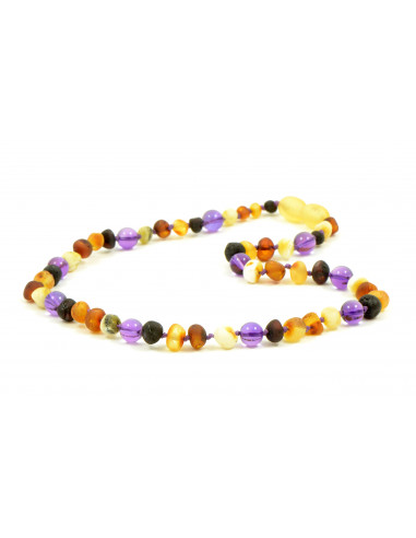 Baroque Polished Amber Mix & Amethyst Necklace for Child