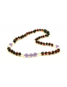 Cherry Baroque Polished Amber and Amethyst & Opalite Necklace for Child