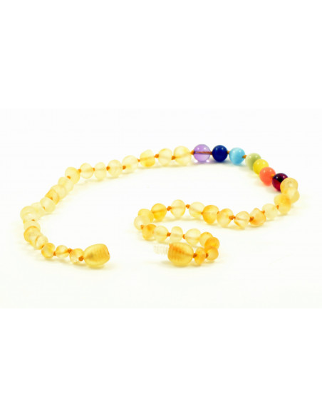 Lemon Baroque Polished Amber & Chakra Gemstones Necklace for Child