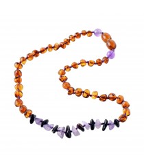 Cognac Baroque & Cherry Chip Polished Amber & Amethyst Chip Necklace for Child