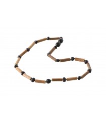 Necklace from Hazelnut Wood Sticks for Child  with Cherry Baroque Raw Amber & Lava