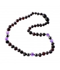 Cherry Baroque Raw Amber & Amethyst & Hematite Necklace for Child