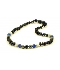 Cherry Half Baroque Raw Amber & Lapis Lazuli & Hematite & Howlite & Obsidian Necklace for Child