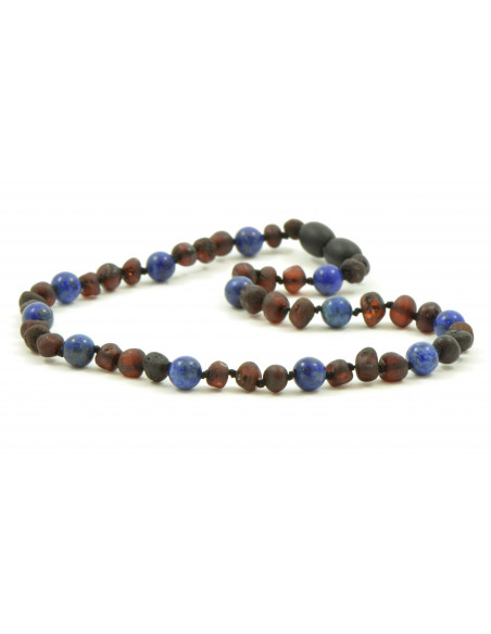 Cherry Baroque Raw Amber & Lapis Lazuli Necklace for Child