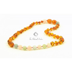 Cognac Baroque Polished Amber & Morganite (Beryl) Necklace for Child