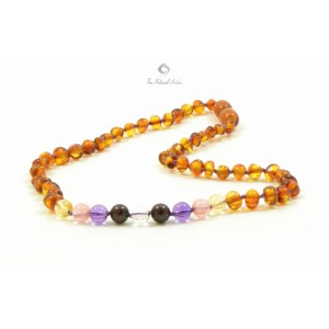 Cognac Baroque Polished  Amber Child Necklaces with Mix Gemstone