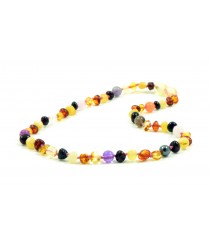 Baroque Polished Amber Mix & Colorful Gemstones Necklace for Child