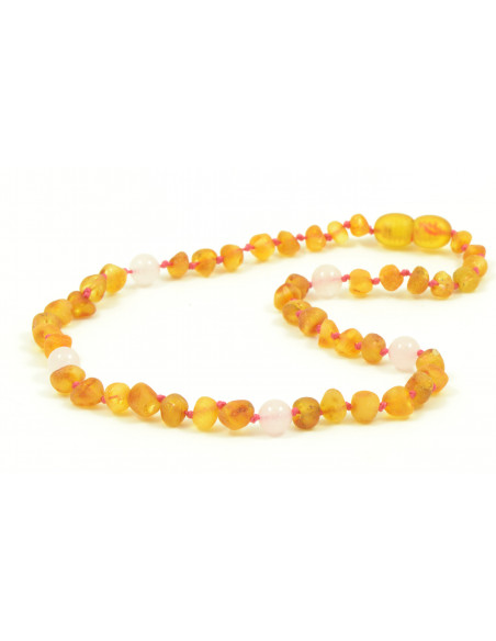 Honey Baroque Raw Amber & Quartz Necklace for Child