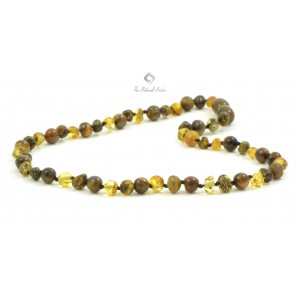 Green Baroque Polished Amber & Tiger Eye  Necklace for Child