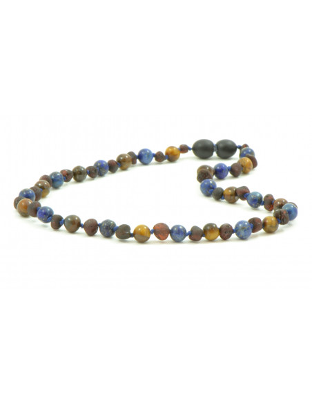 Cherry Baroque Raw Amber & Tiger Eye & Lapis Lazuli Necklace for Child