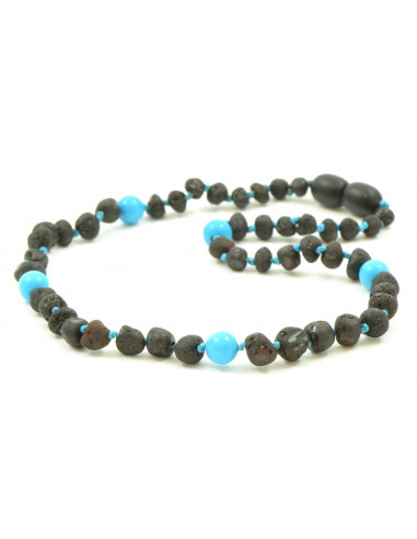Cherry Baroque Raw Amber & Turquoise (Blue) Beads Necklace for Child