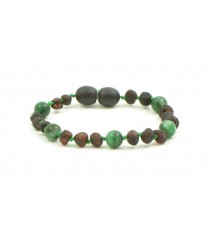 Cherry Baroque Raw Amber & African Jade Beads  Bracelet-Anklet for Child