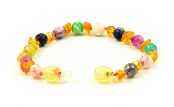 Cognac Baroque Polished Amber & Colorful Agate Beads Bracelet-Anklet for Child