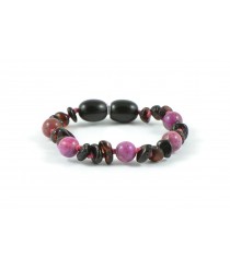 Cherry Half Baroque Amber & Rose Agate Beads  Bracelet-Anklet for Child