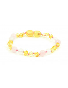 Lemon Baroque Polished Amber & White Agate & Quartz Beads  Bracelet-Anklet for Child