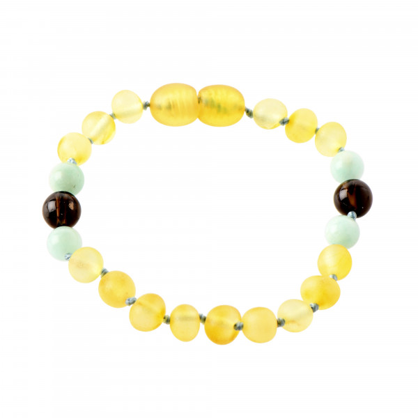 Lemon Baroque Raw Amber & Amazonite & Obsidian Beads  Bracelet-Anklet for Child