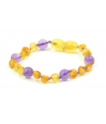 Honey Baroque Raw Amber & Amethyst Beads  Bracelet-Anklet for Child