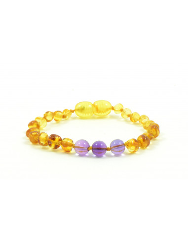 Honey Baroque Polished Amber & Amethyst Beads  Bracelet-Anklet for Child