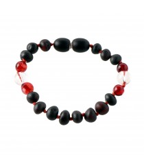 Cherry Baroque Raw Amber & Red Amber & Crystal Quartz Beads  Bracelet-Anklet for Child