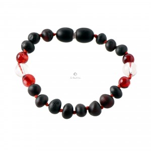 Cherry Baroque Raw Amber & Red Amber & Crystal Quartz Beads  Bracelet-Anklet for Child
