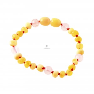 Milky Baroque Polished Amber & Rose Quartz Beads Bracelet-Anklet for Child