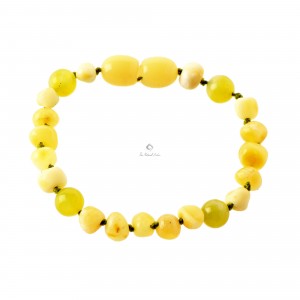 Milky Baroque Polished Amber and Peridot Beads Bracelet-Anklet for Child