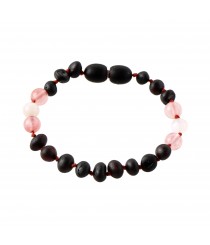 Cherry Baroque Raw Amber & Rose Quartz & Moonstone Beads Bracelet-Anklet for Child
