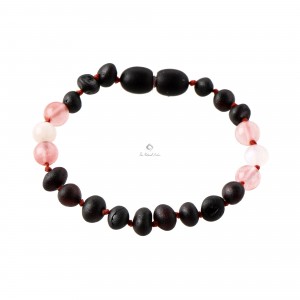 Cherry Baroque Raw Amber & Rose Quartz & Moonstone Beads Bracelet-Anklet for Child
