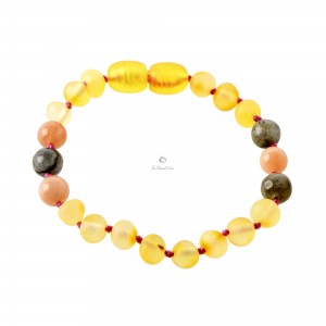 Lemon Baroque Raw Amber & Labradorite & Moonstone Beads Bracelet-Anklet for Child