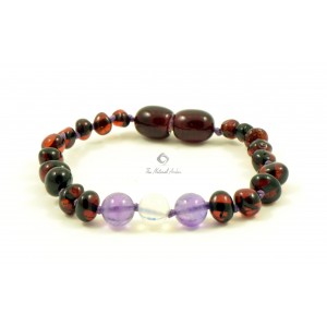 Cherry Baroque Polished Amber & Amethyst & Opalite Beads Bracelet-Anklet for Child
