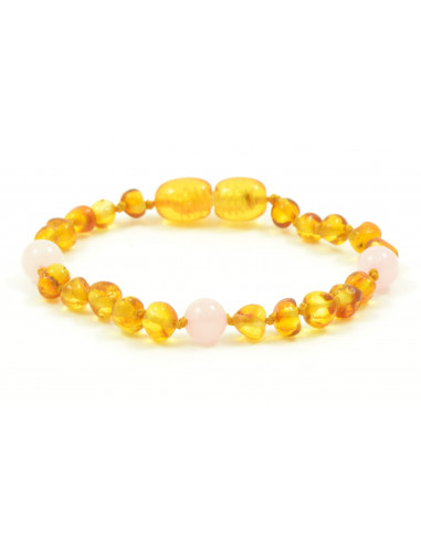 Honey Baroque Polished Amber & Quartz Beads Bracelet-Anklet for Child