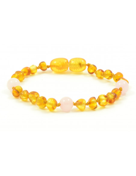 Honey Baroque Polished Amber & Quartz Beads Bracelet-Anklet for Child