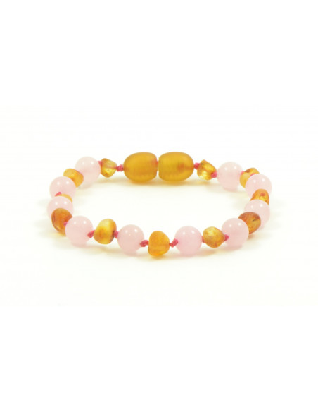 Honey Baroque Raw Amber & Quartz Beads Bracelet-Anklet for Child