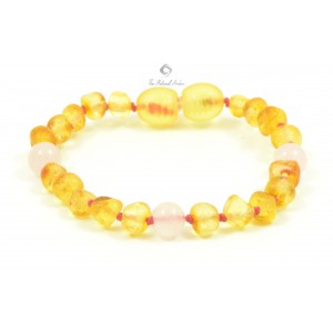 Lemon Baroque Raw Amber & Quartz Beads Bracelet-Anklet for Child