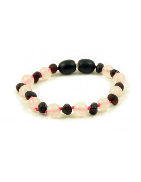 Cherry Baroque Raw Amber & Quartz Beads Bracelet-Anklet for Child