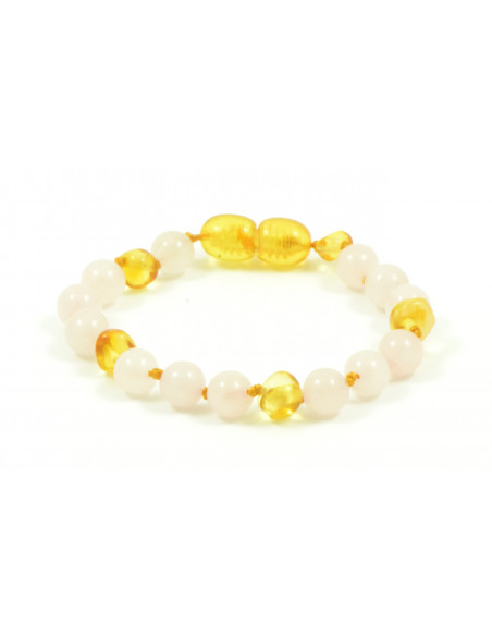 Lemon Baroque Polished Amber & Quartz Beads Bracelet-Anklet for Child