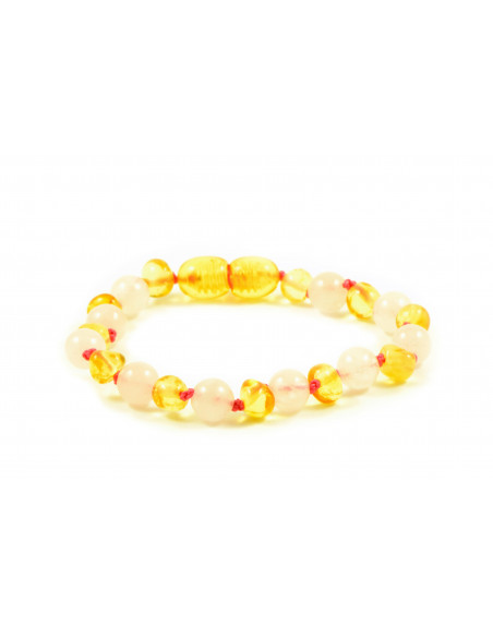 Honey Baroque Polished Amber & Rose Quartz Beads Bracelet-Anklet for Child