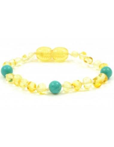 Lemon Baroque Polished Amber & Turquoise (Green) Beads Bracelet-Anklet for Child
