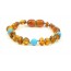 Cognac Baroque Polished Amber & Turquoise (Blue) Beads Bracelet-Anklet for Child